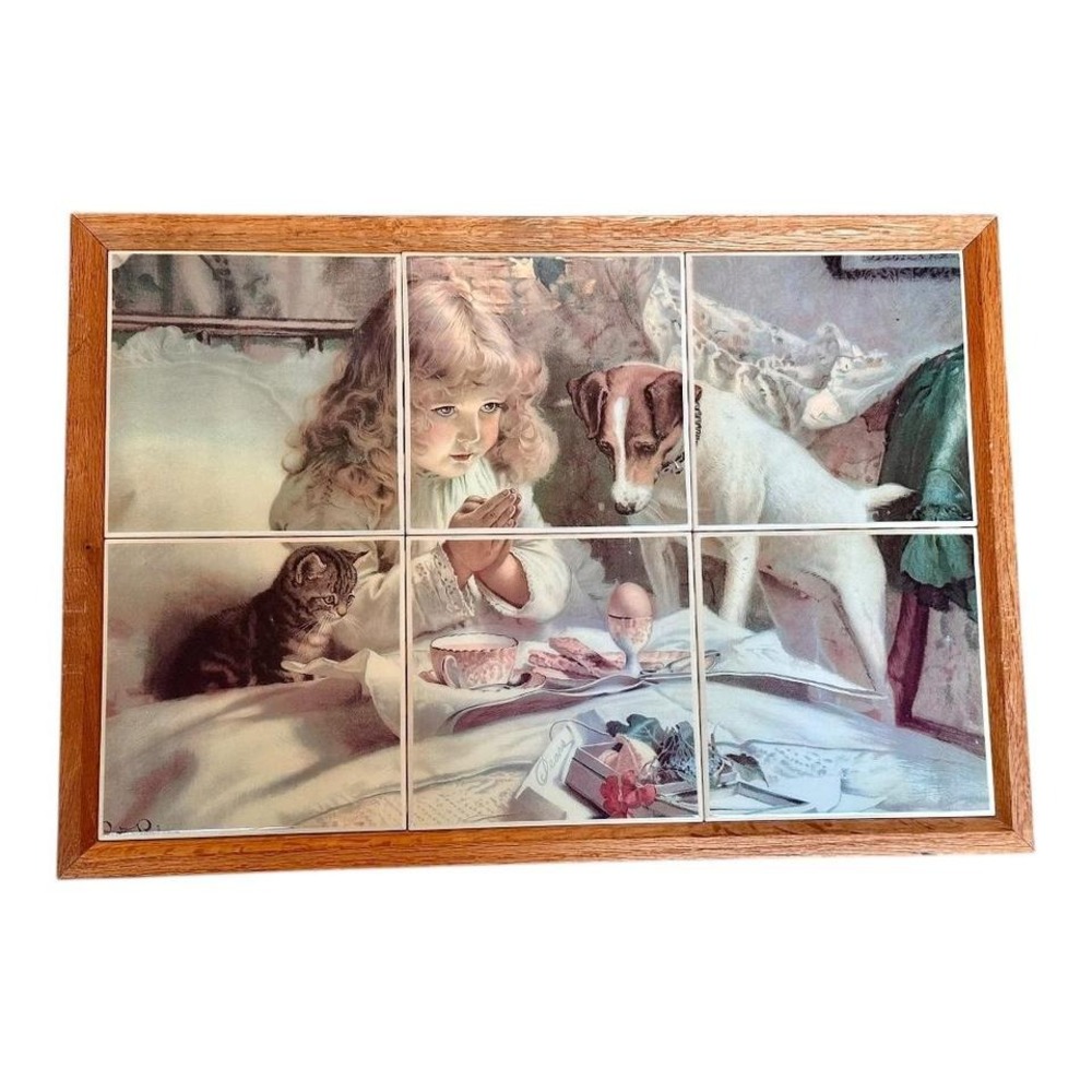 Antique Ceramic Tile Painting "Suspense"‎ Signed by Charles Burton Barber